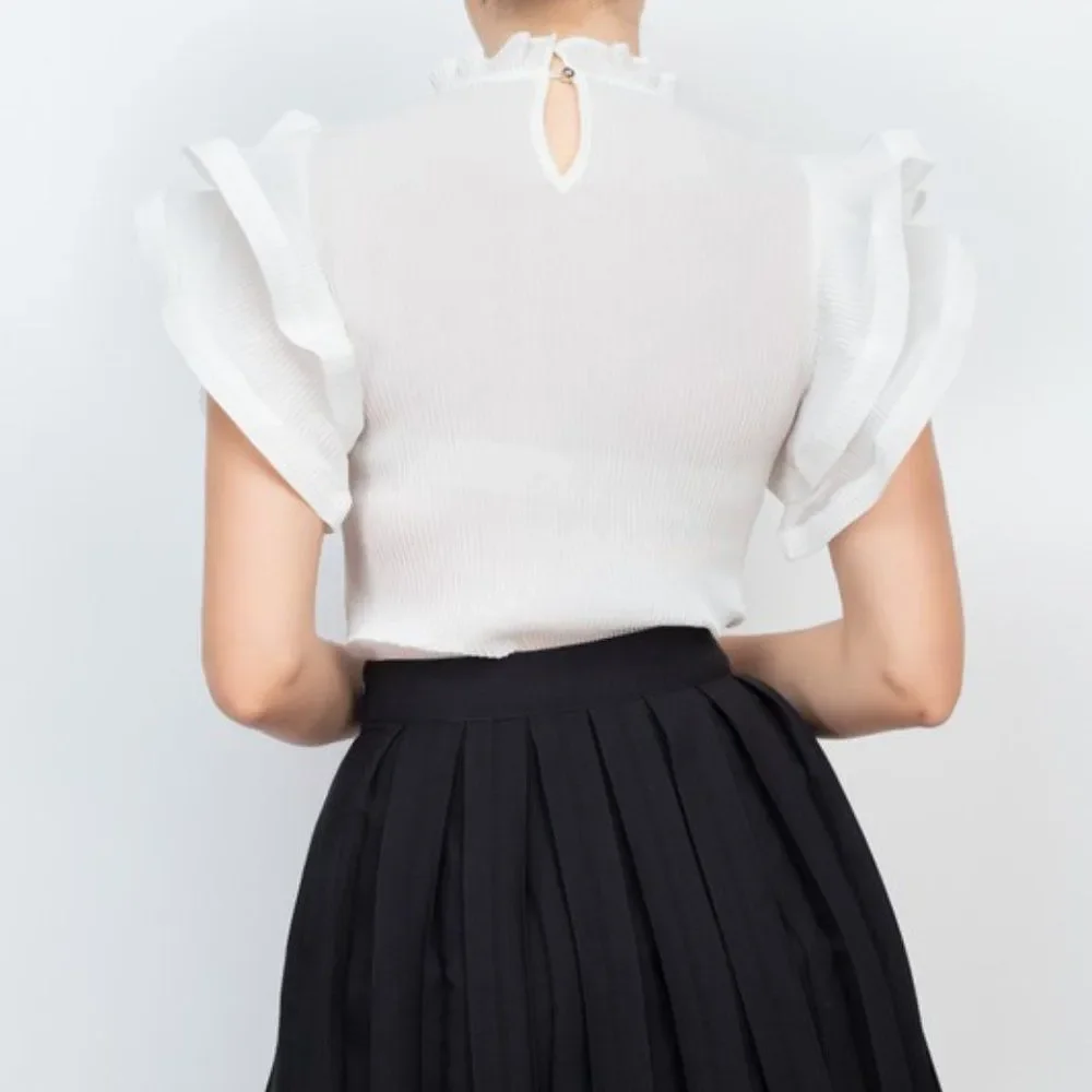 Off White Short Sleeve Ruffle Top - Picture 3 of 3